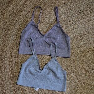 Fabletics Ribbed Bralette in Gray & Purple